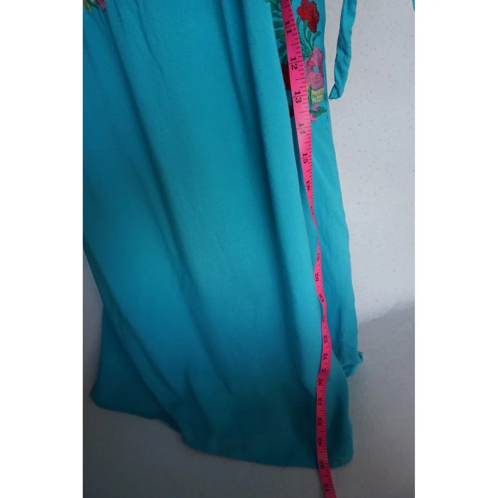 Jodifl Turquoise Floral Embroidered Off Shoulder Mini Dress B1769 Teal Blue L